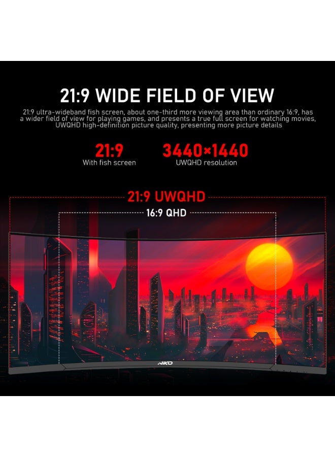 نيكو شاشة ألعاب نيكو منحنية 34 بوصة UWQHD فائقة العرض، تردد 165 هرتز، دقة 3440x1440، منفذ USB Type-C، انحناء 1500R، تباين 4000:1، ميزة تقسيم الشاشة، موديل 34NMSX - أسود - Image 4